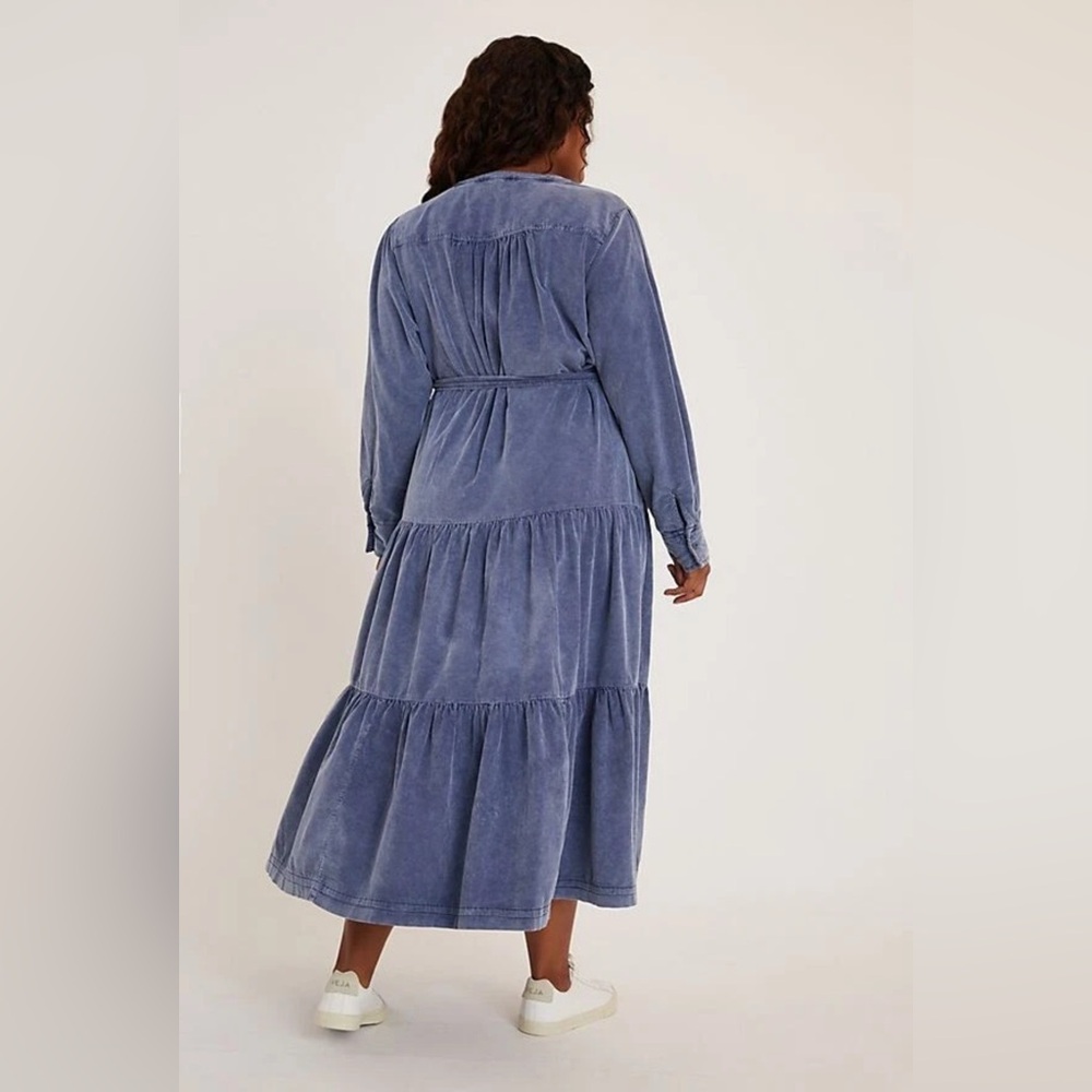Pilcro Anthropologie Marta tiered navy corduroy button down maxi dress 1X - Picture 3 of 10
